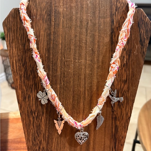 Cupids Arrow- Handmade braided  Charm Necklace with silver charms - Picture 1 of 6